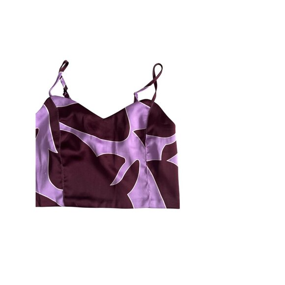 HOUSE OF HARLOW Purple Patterned Satin Crop Top Size Medium NEW NWT - Picture 5 of 7